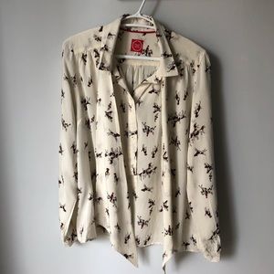 Joules UK, equestrian print blouse with pussy bow